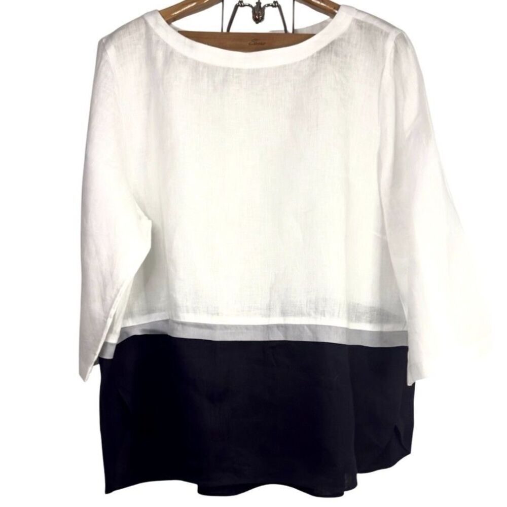 J. Jill Love Linen White/Black Gray Colorblock 3/4 Sleeve Tunic Women Size: XL